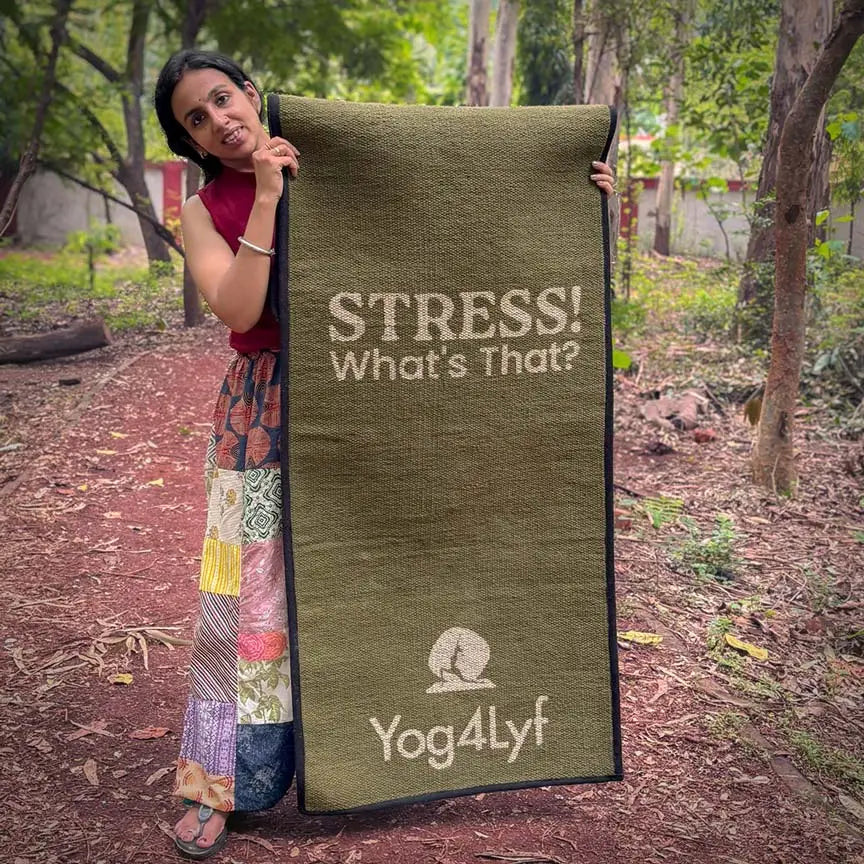 Stress Relief Quote 5 MM Green Cotton Yoga Mat