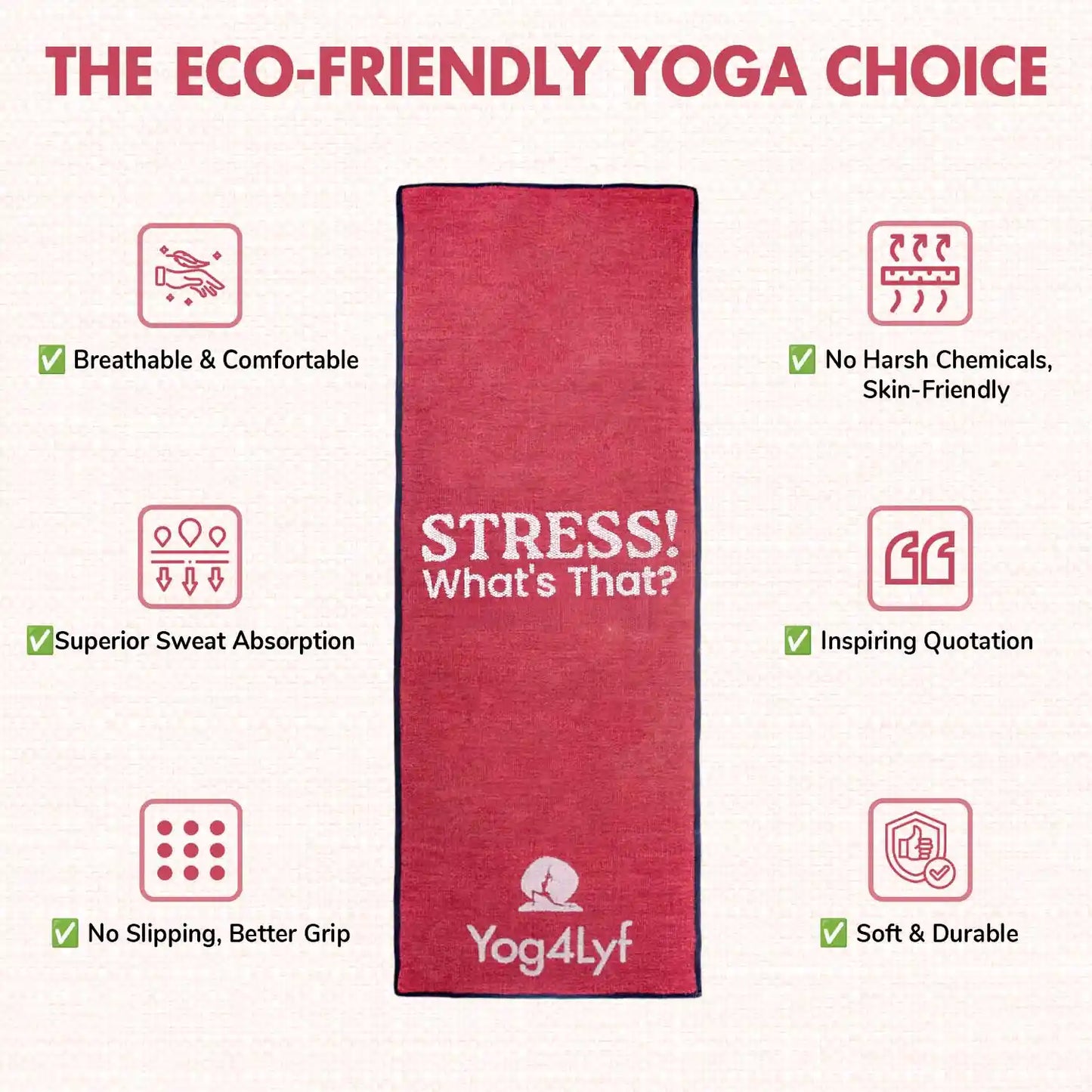 Stress Relief Quote 5 MM Red Cotton Yoga Mat