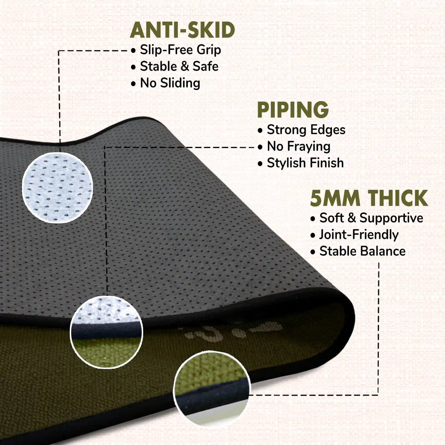 Stress Relief Quote 5 MM Green Cotton Yoga Mat