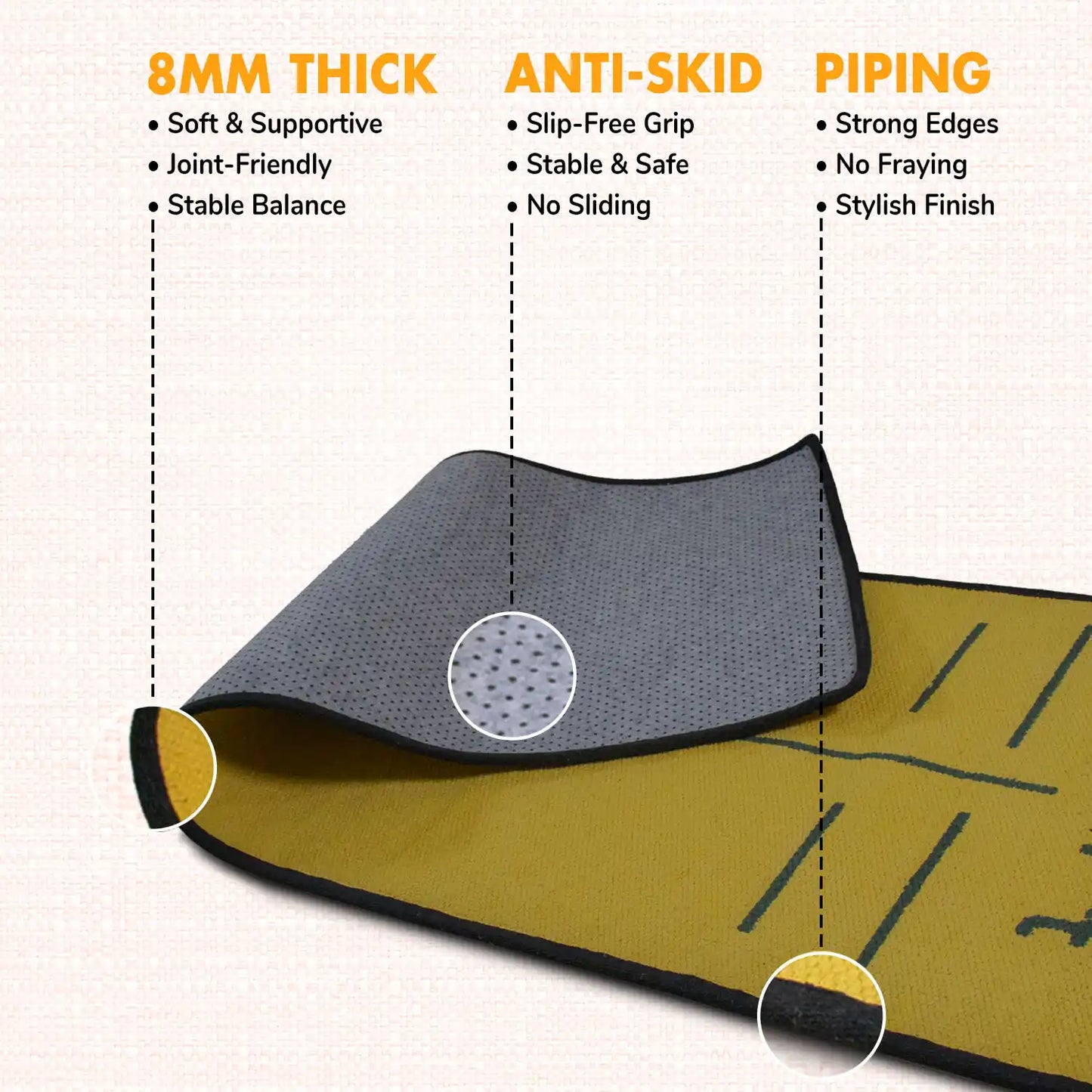 Alignment Design 8 MM Yellow Cotton Yoga Mat