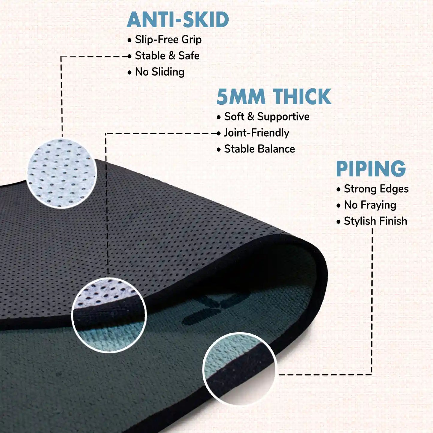 Stress Relief Quote 5 MM Grey Cotton Yoga Mat