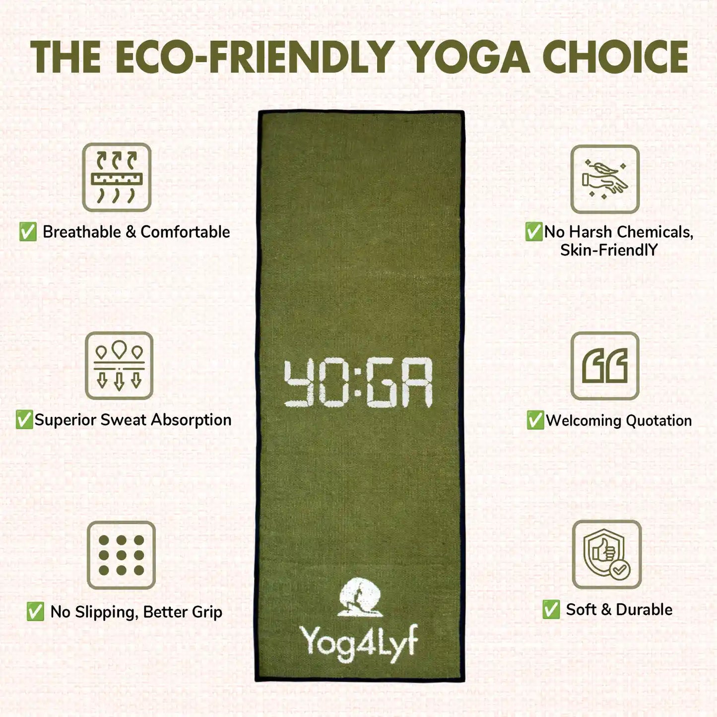 Yoga Quote 5 MM Green Cotton Yoga Mat
