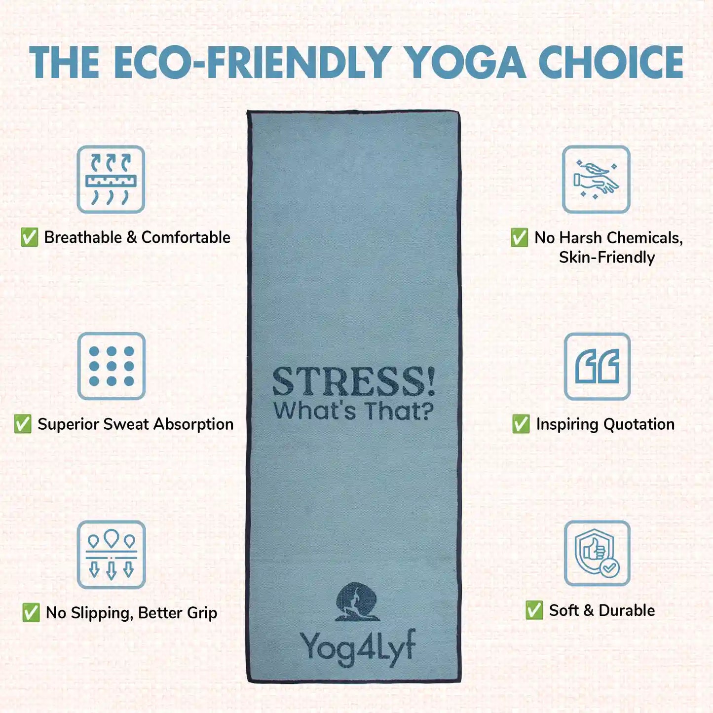 Stress Relief Quote 5 MM Grey Cotton Yoga Mat