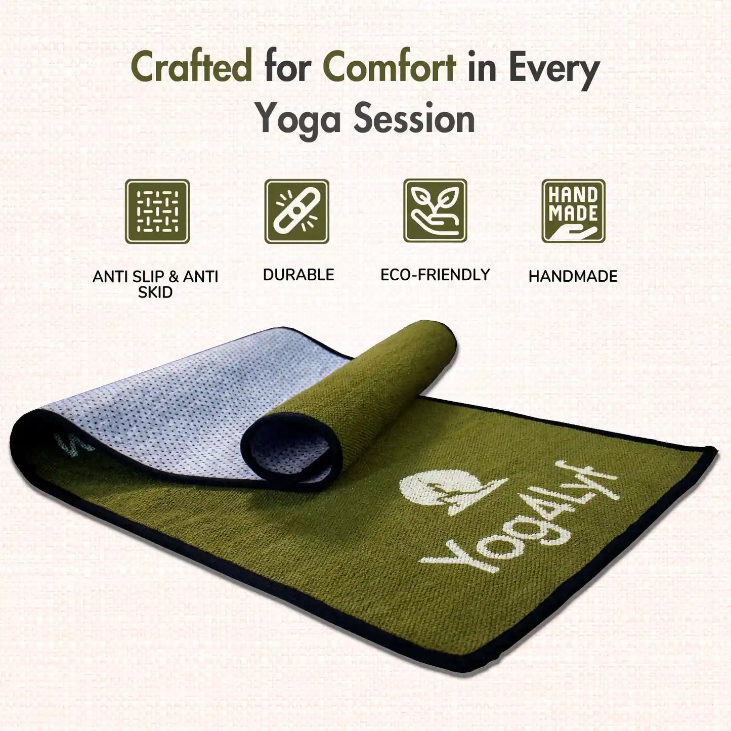 Stress Relief Quote 5 MM Green Cotton Yoga Mat